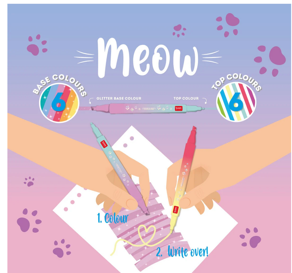 Set di 6 Pennarelli Doppia Punta con Colori Sovrascrivibili - Meow legami