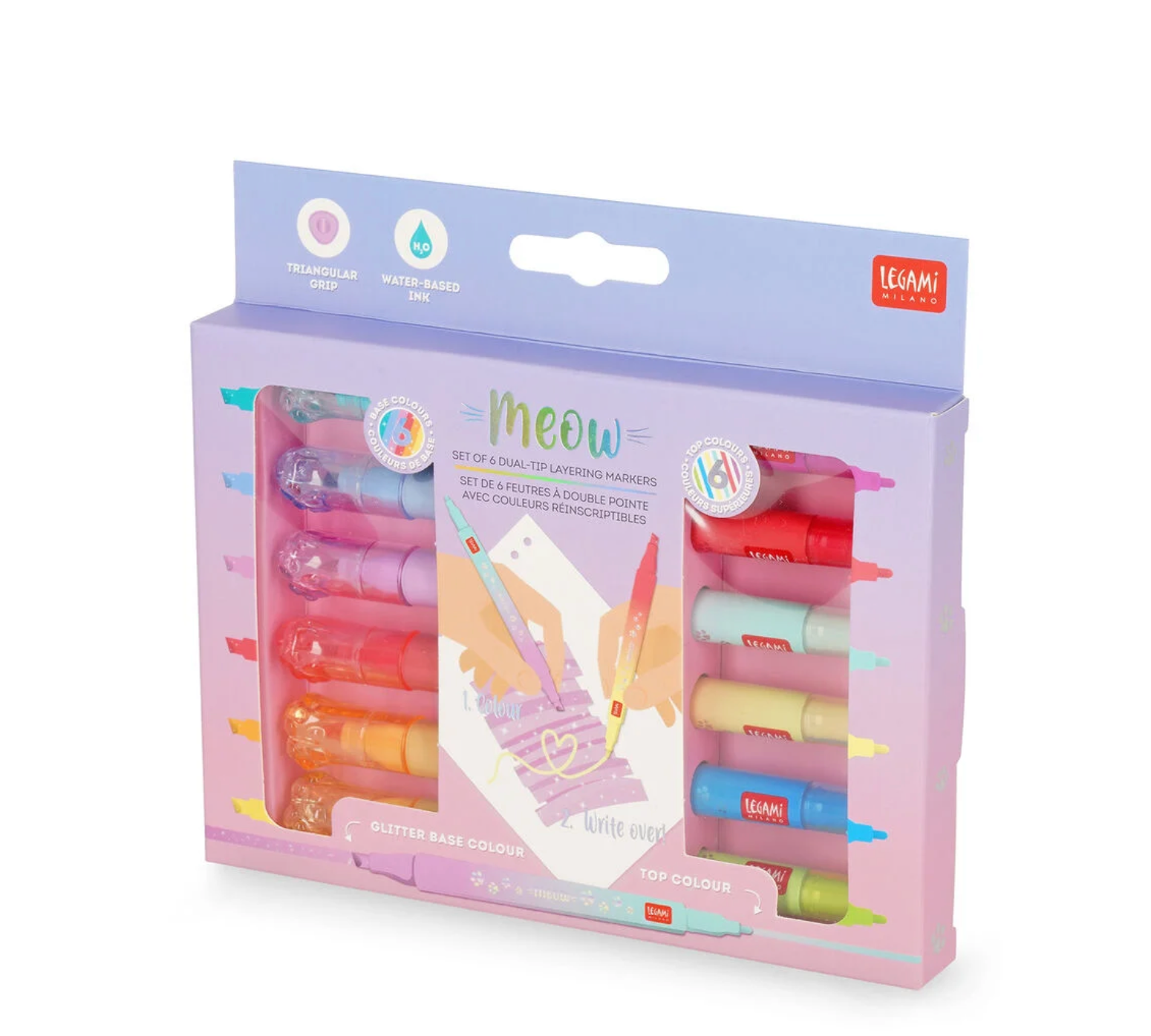 Set di 6 Pennarelli Doppia Punta con Colori Sovrascrivibili - Meow legami