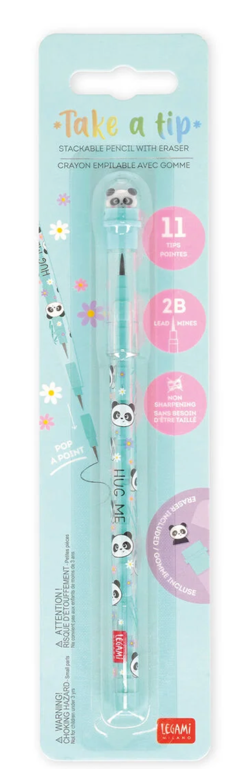 Matita Impilabile con Gomma - Take a Tip - Panda